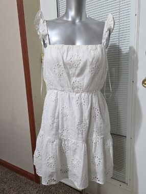 Altar'd State White Eyelet Ruffle-Strap Mini Dress